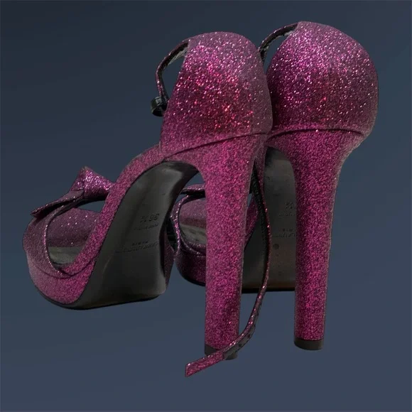 Saint Laurent Paris Women's Glitter Pink Heels - Picture 3 of 9